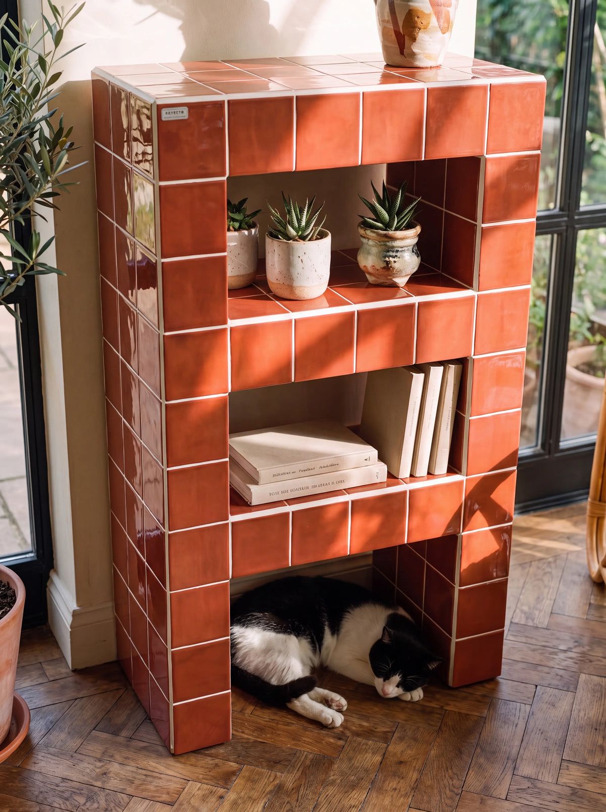 Quad Console with 2 Shelves | Grid Design