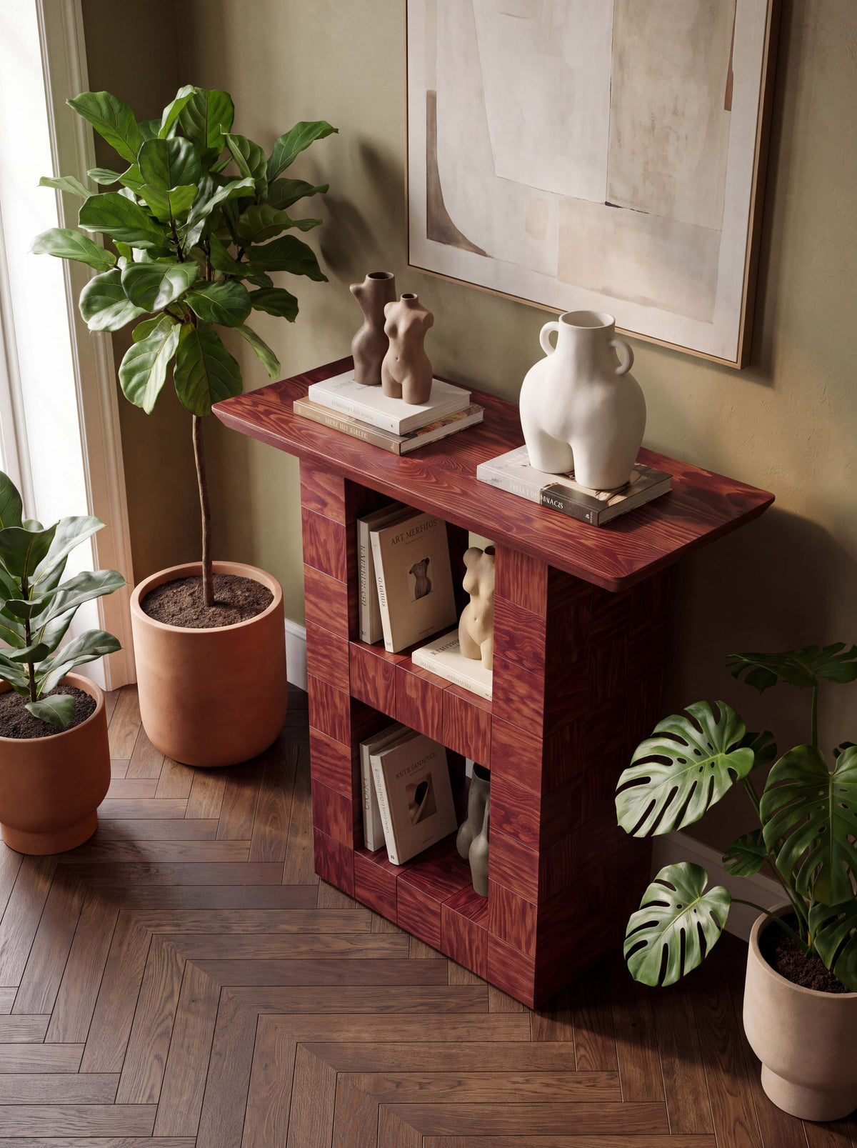Tetra Modern Wood Console | Grid Design