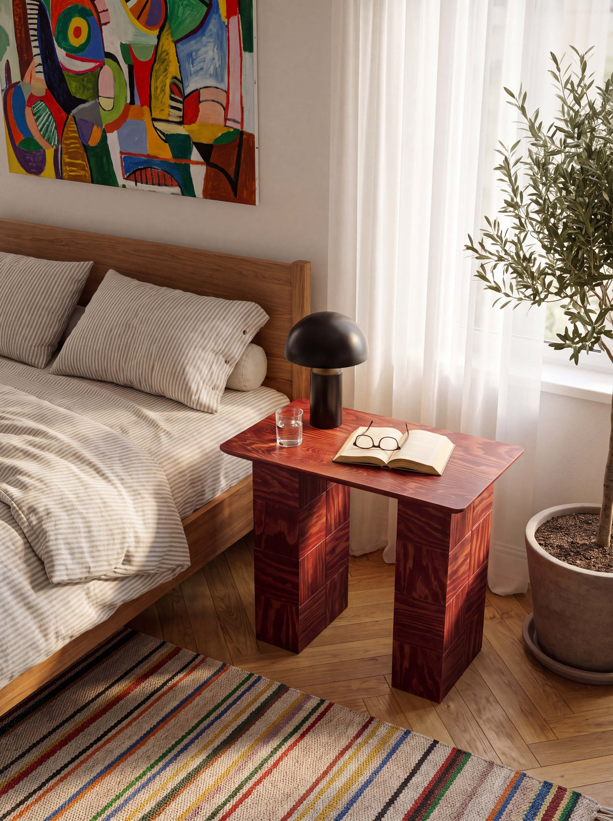 Tetra Modern Nightstand for Bedroom | Grid Design