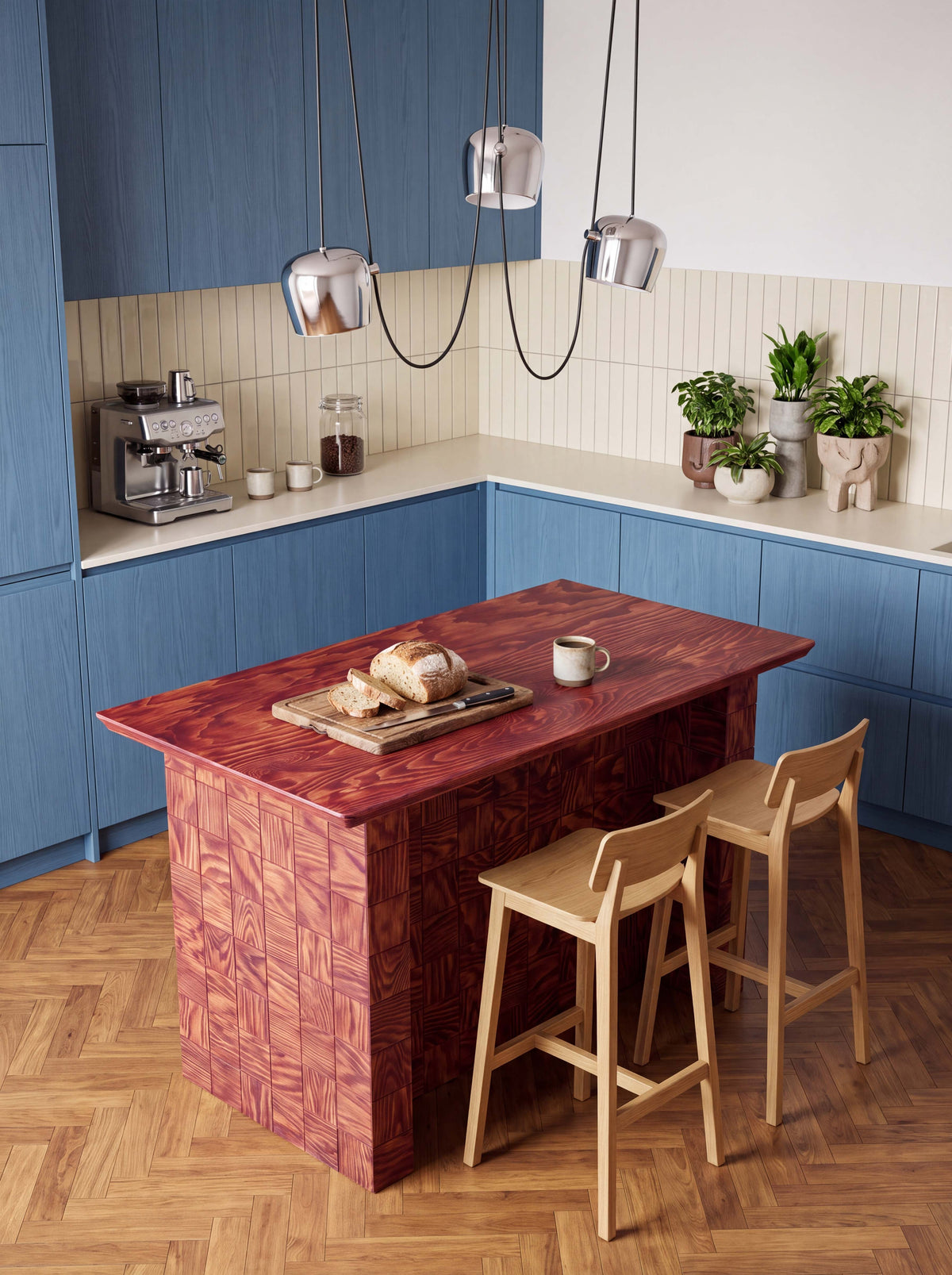 Tetra Modern Kitchen Island Table with Drawers | Grid Design