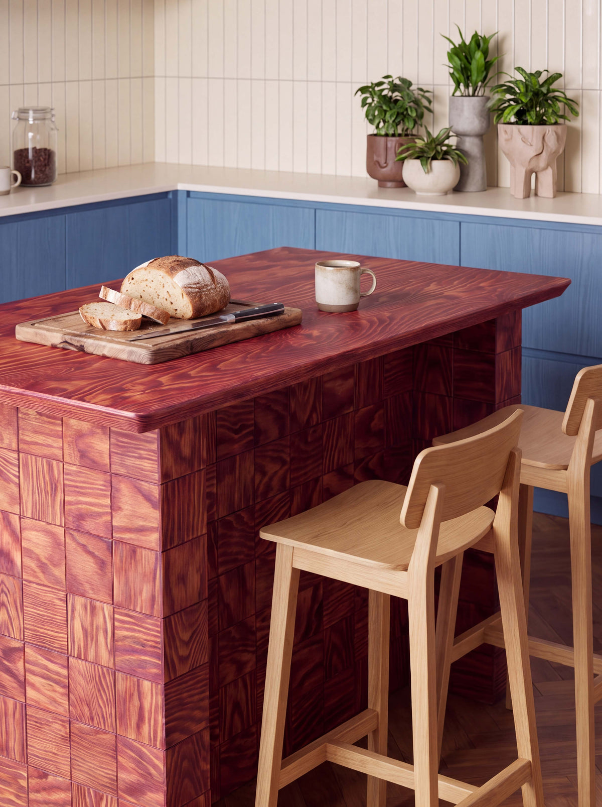 Tetra Modern Kitchen Island Table with Drawers | Grid Design