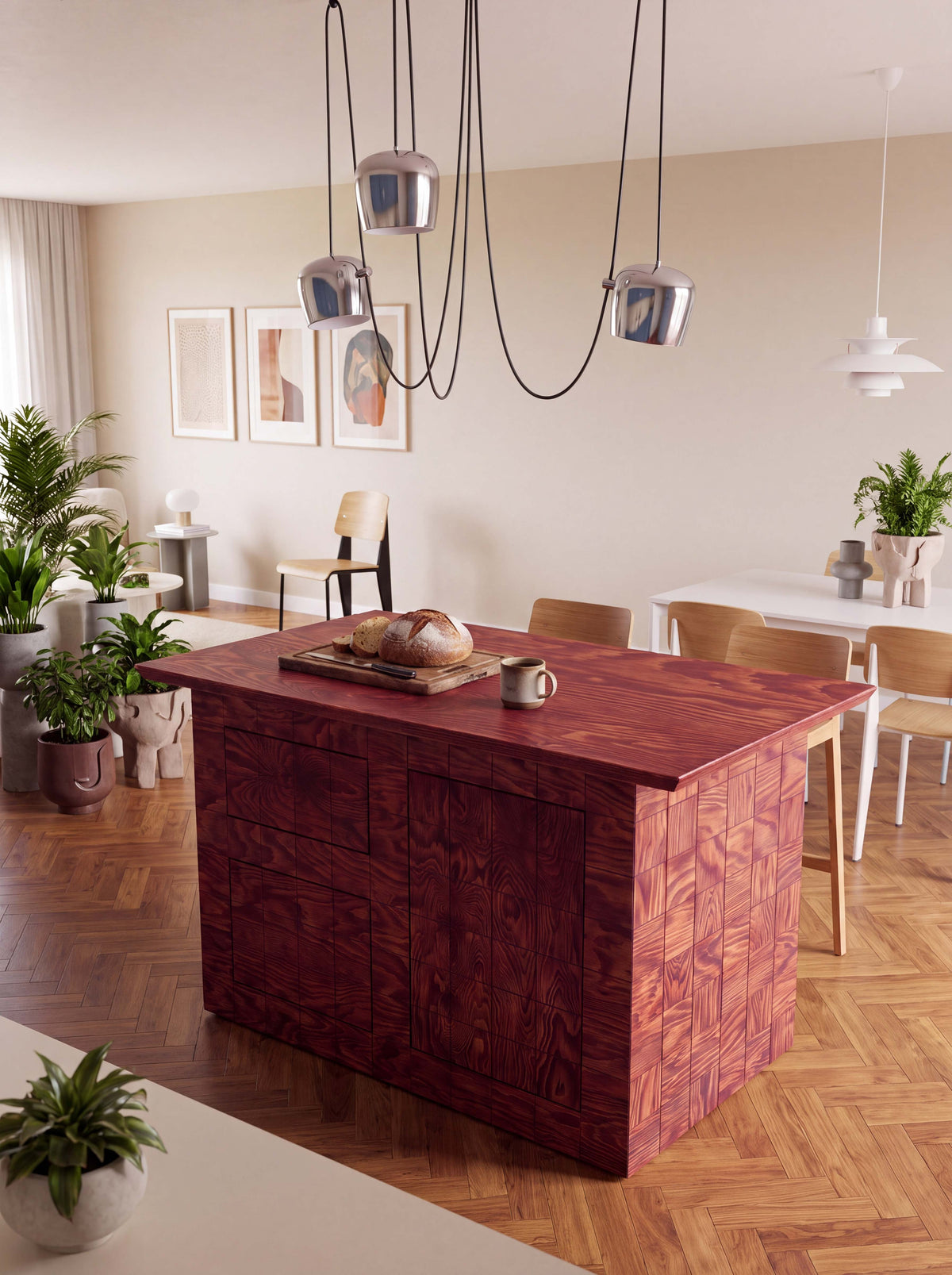 Tetra Modern Kitchen Island Table with Drawers | Grid Design