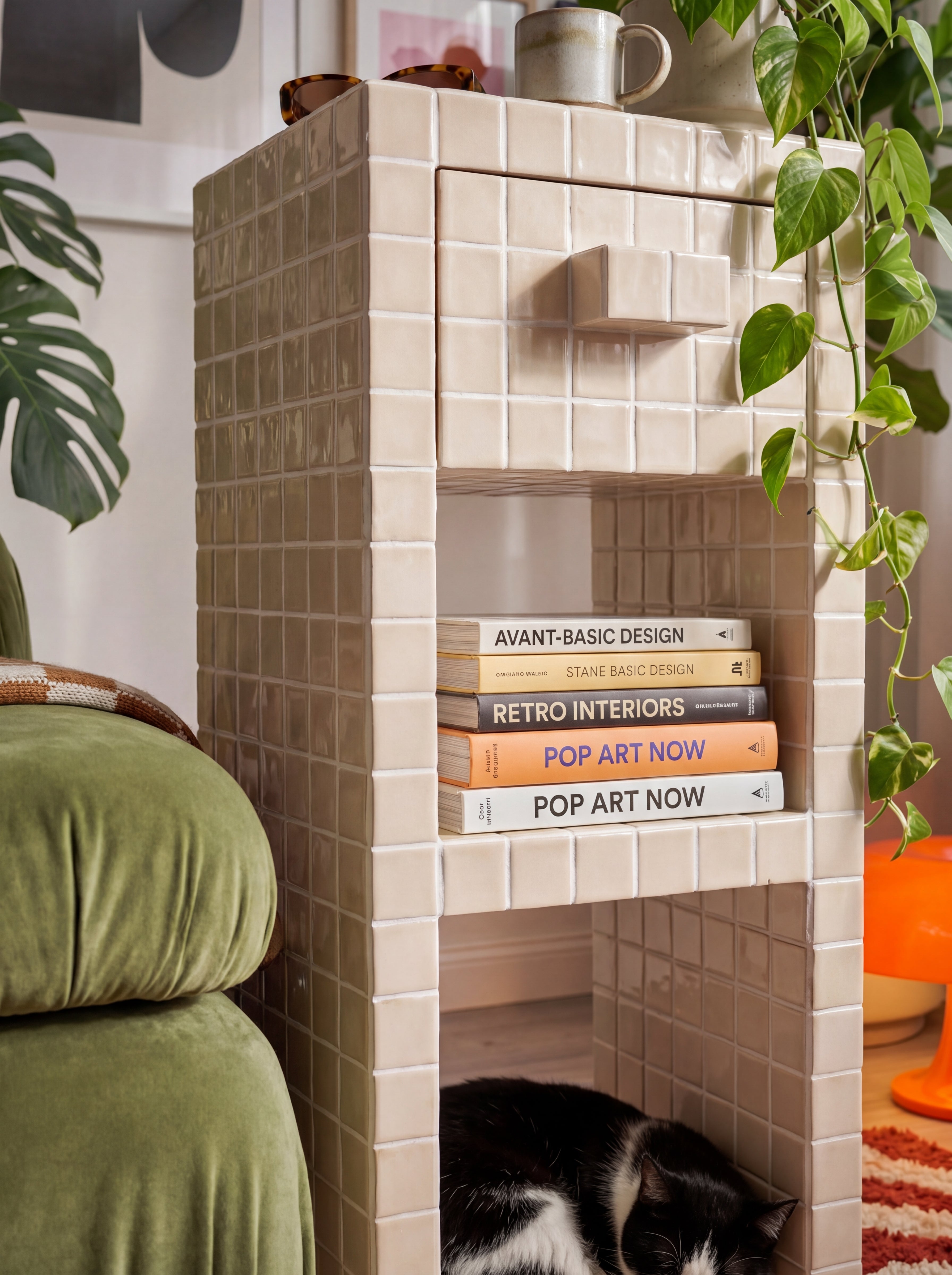 Tiled Bookshelf with Drawer, Buky