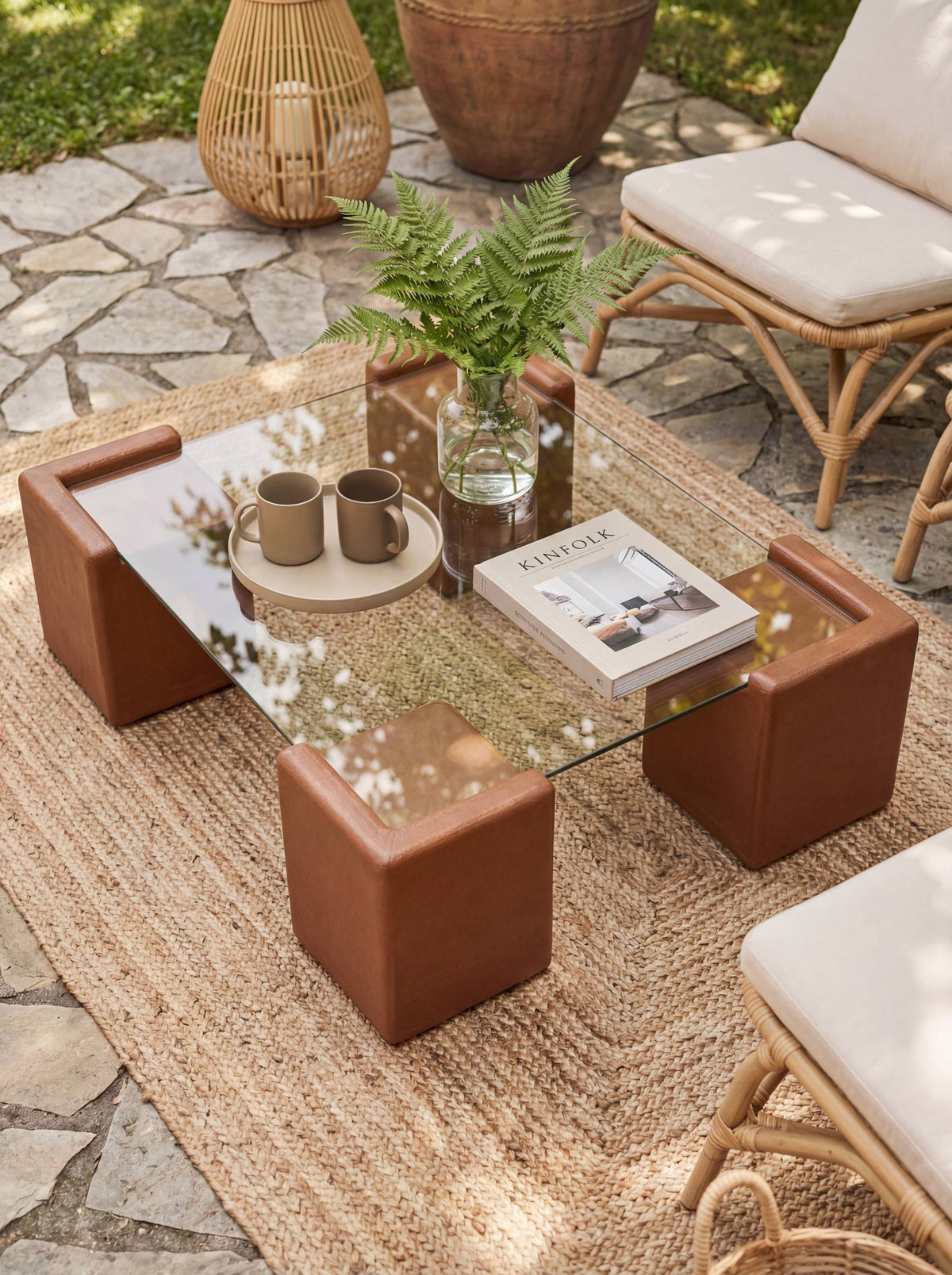 Luno Quart Large Coffee Table in Matte Brown | Grid Design