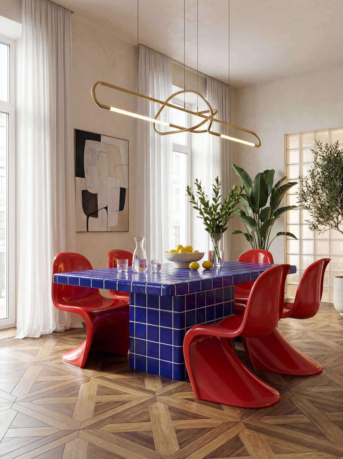 Mellow Rectangular Table in Cobalt Blue | Grid Design