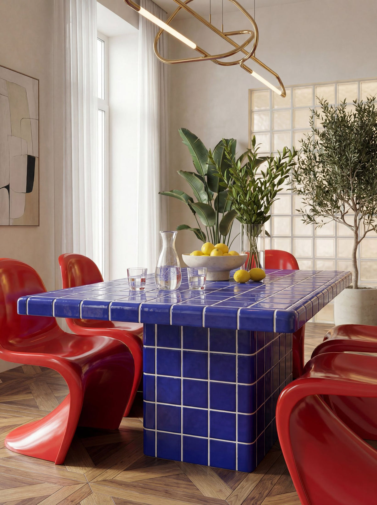 Mellow Rectangular Table in Cobalt Blue | Grid Design