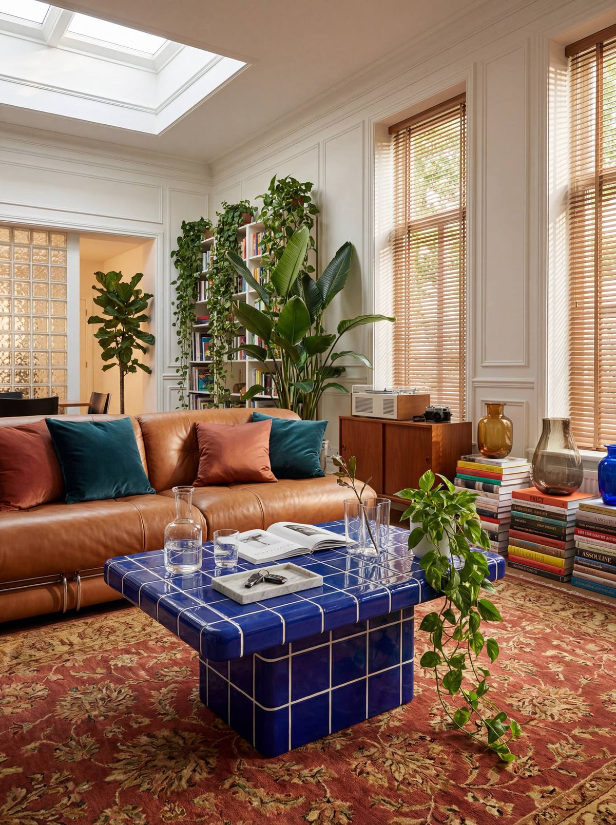 Mellow Rectangular Coffee Table in Cobalt Blue | Grid Design
