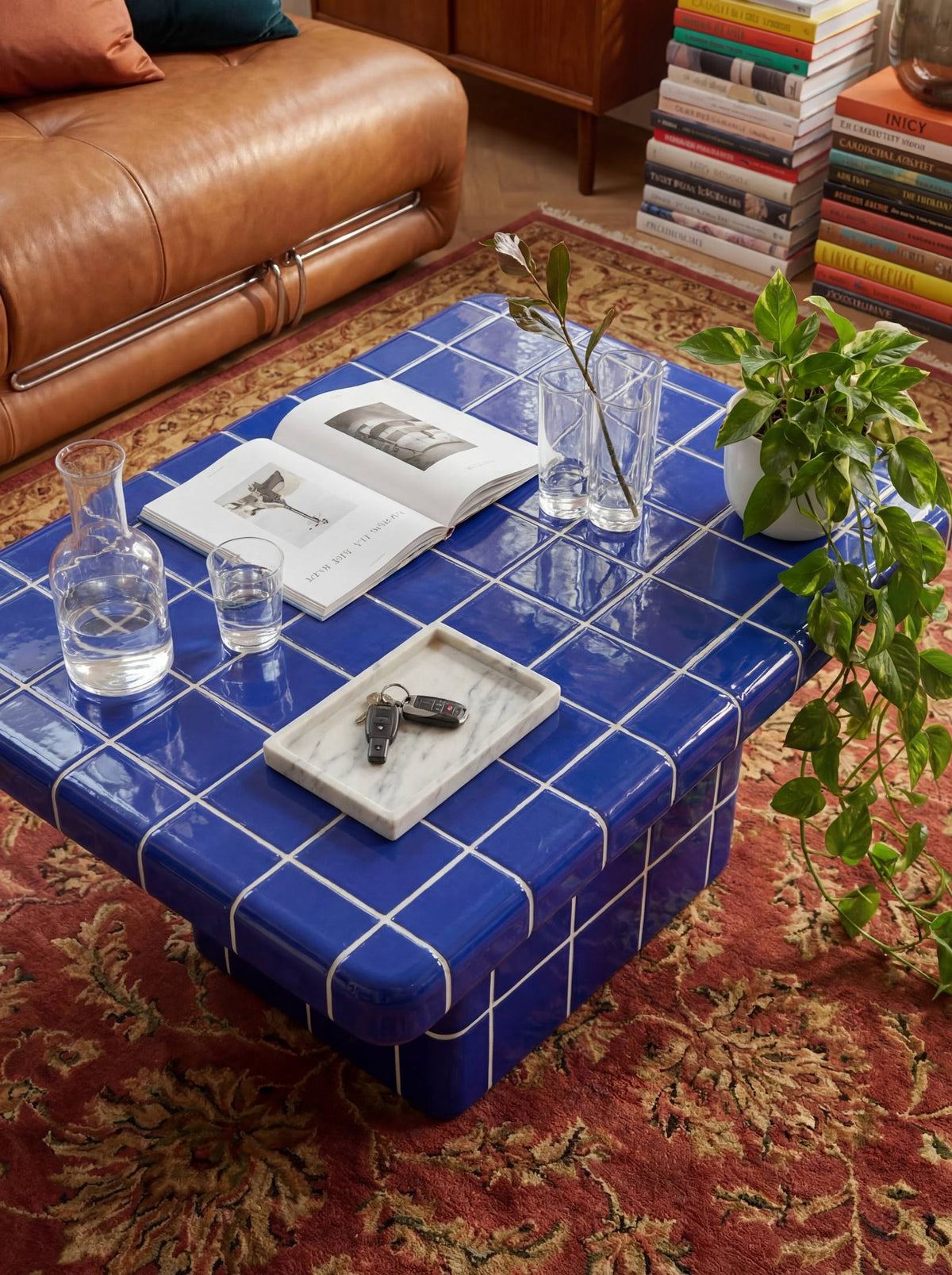 Mellow Rectangular Coffee Table in Cobalt Blue | Grid Design