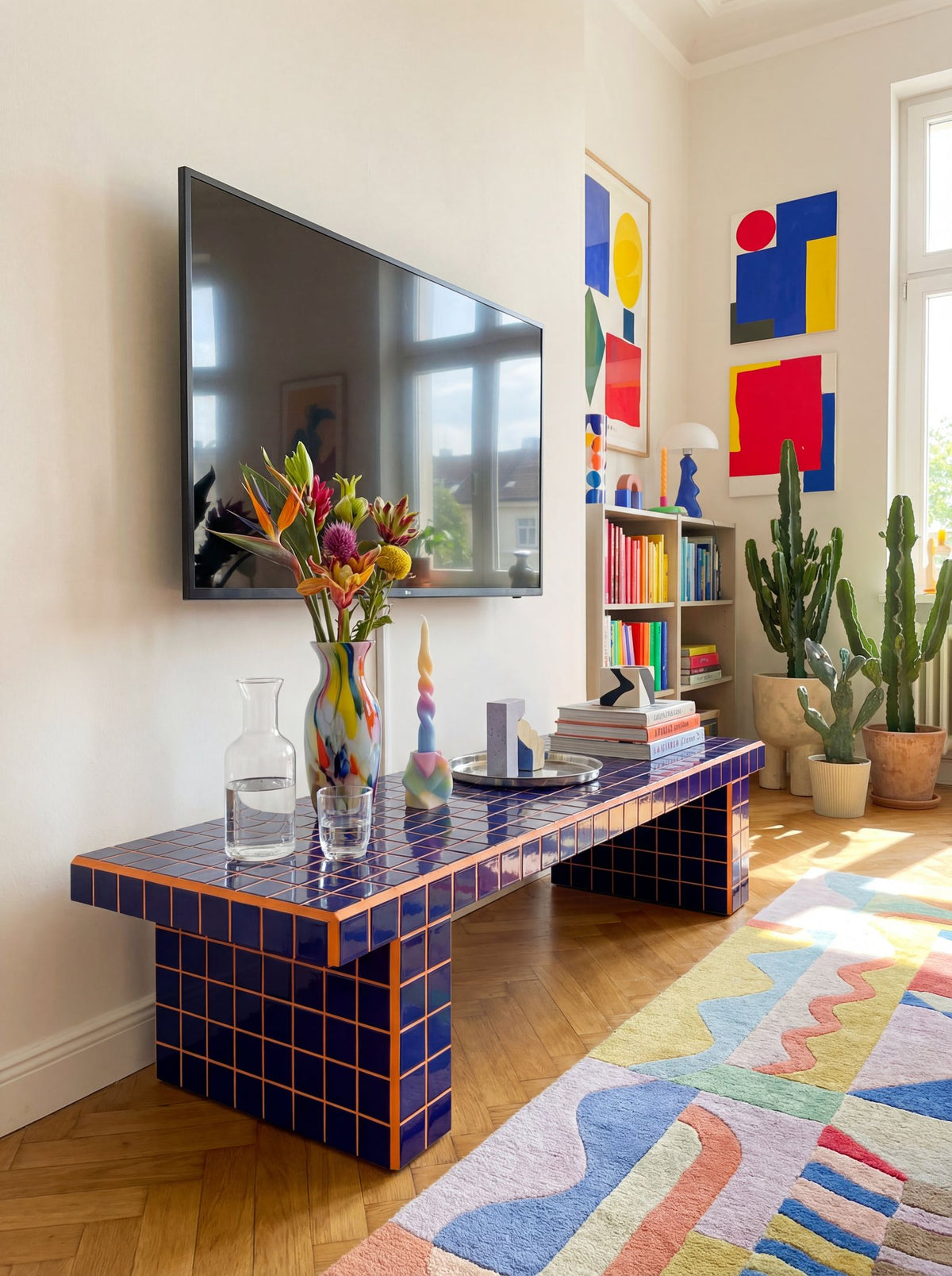 Voxel TV Unit in Cobalt Blue/Orange | Grid Design