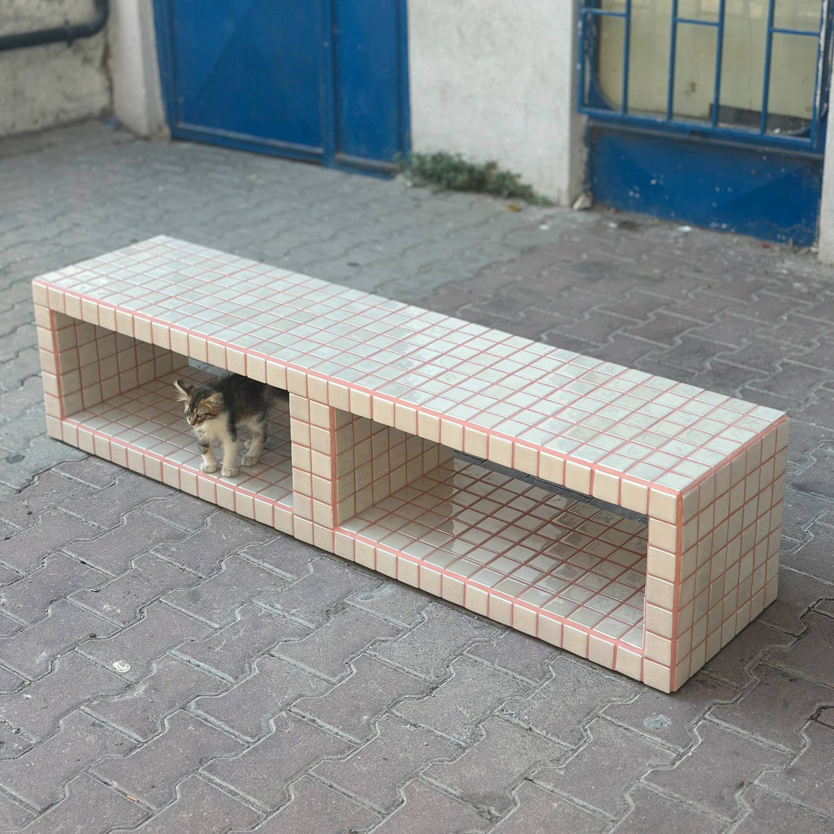 Fun Double Compartment TV Unit in Cream/Azalea | Grid Design