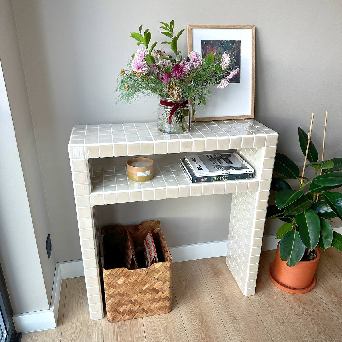 Console Dresser with Shelves in Cream | Grid Design