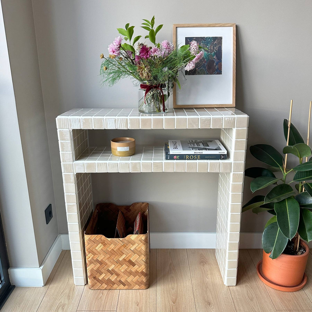 Console Dresser with Shelves in Cream | Grid Design