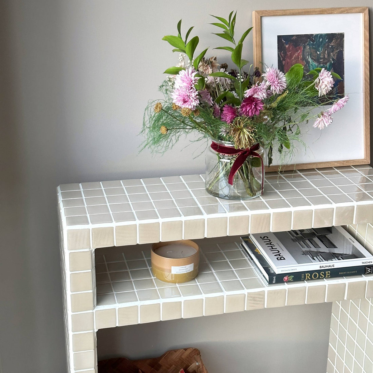 Console Dresser with Shelves in Cream | Grid Design