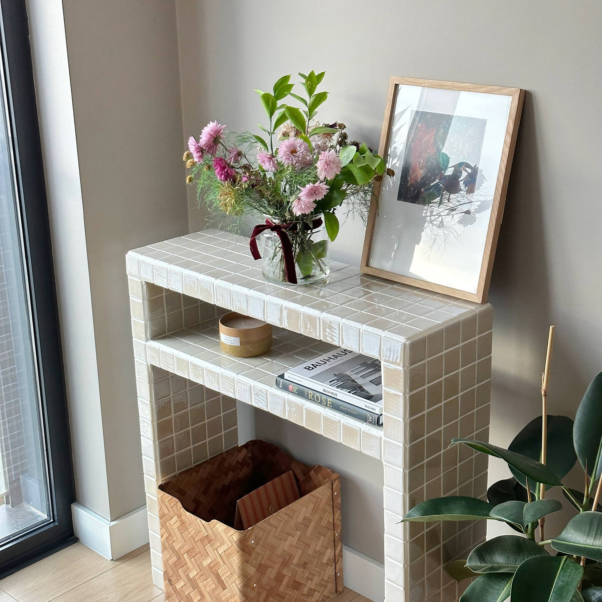 Console Dresser with Shelves in Cream | Grid Design