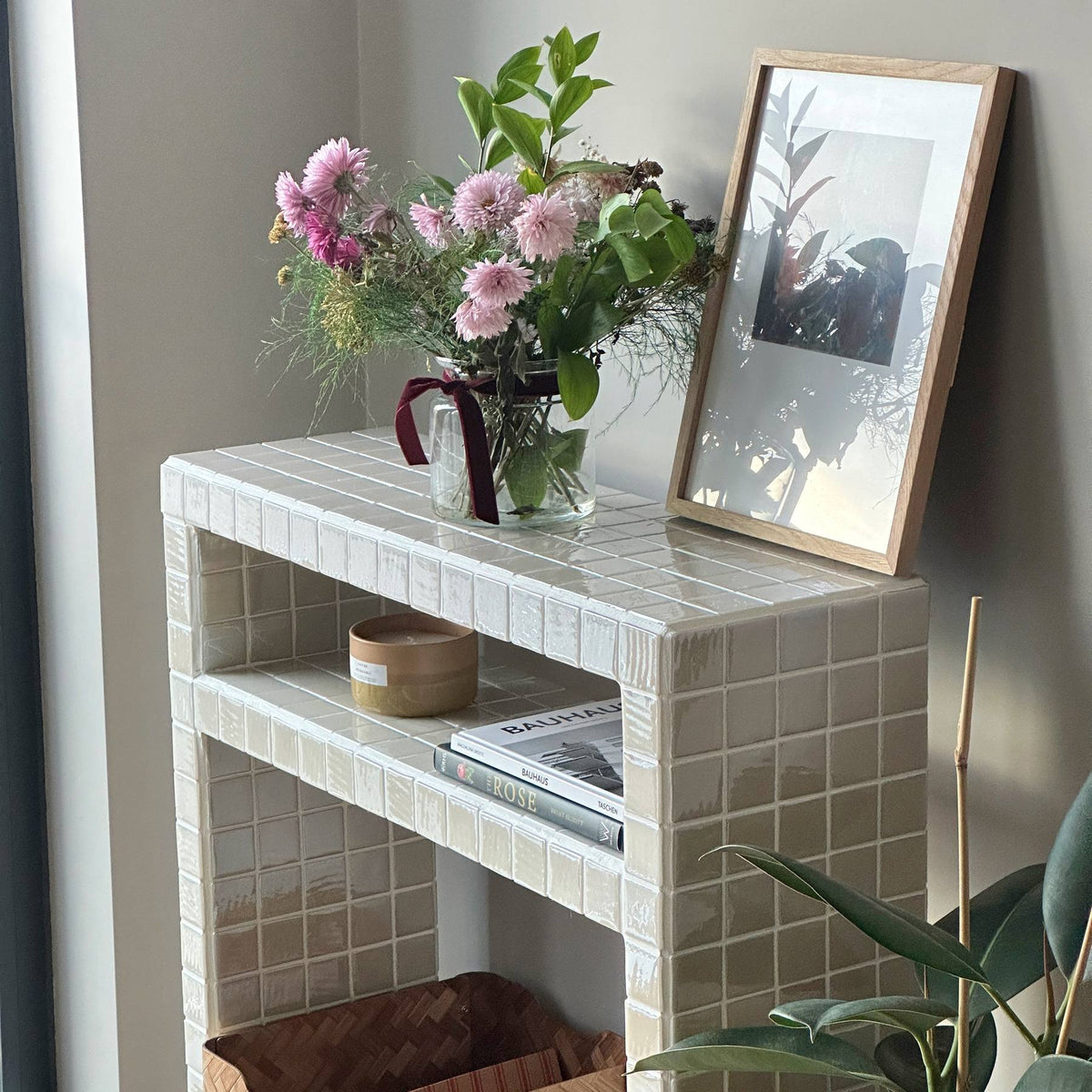Console Dresser with Shelves in Cream | Grid Design