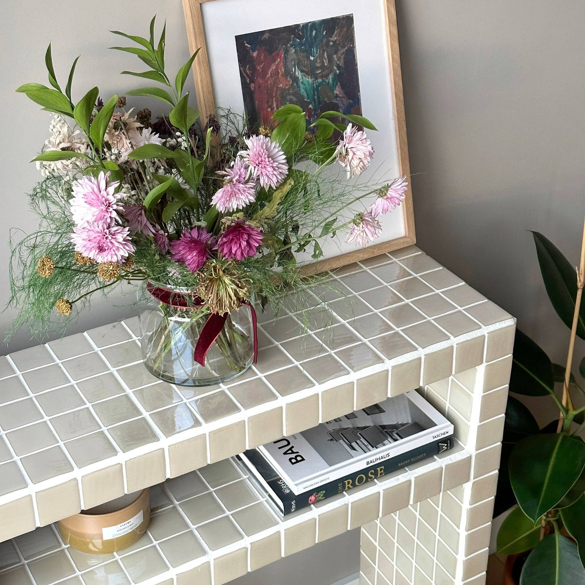 Console Dresser with Shelves in Cream | Grid Design