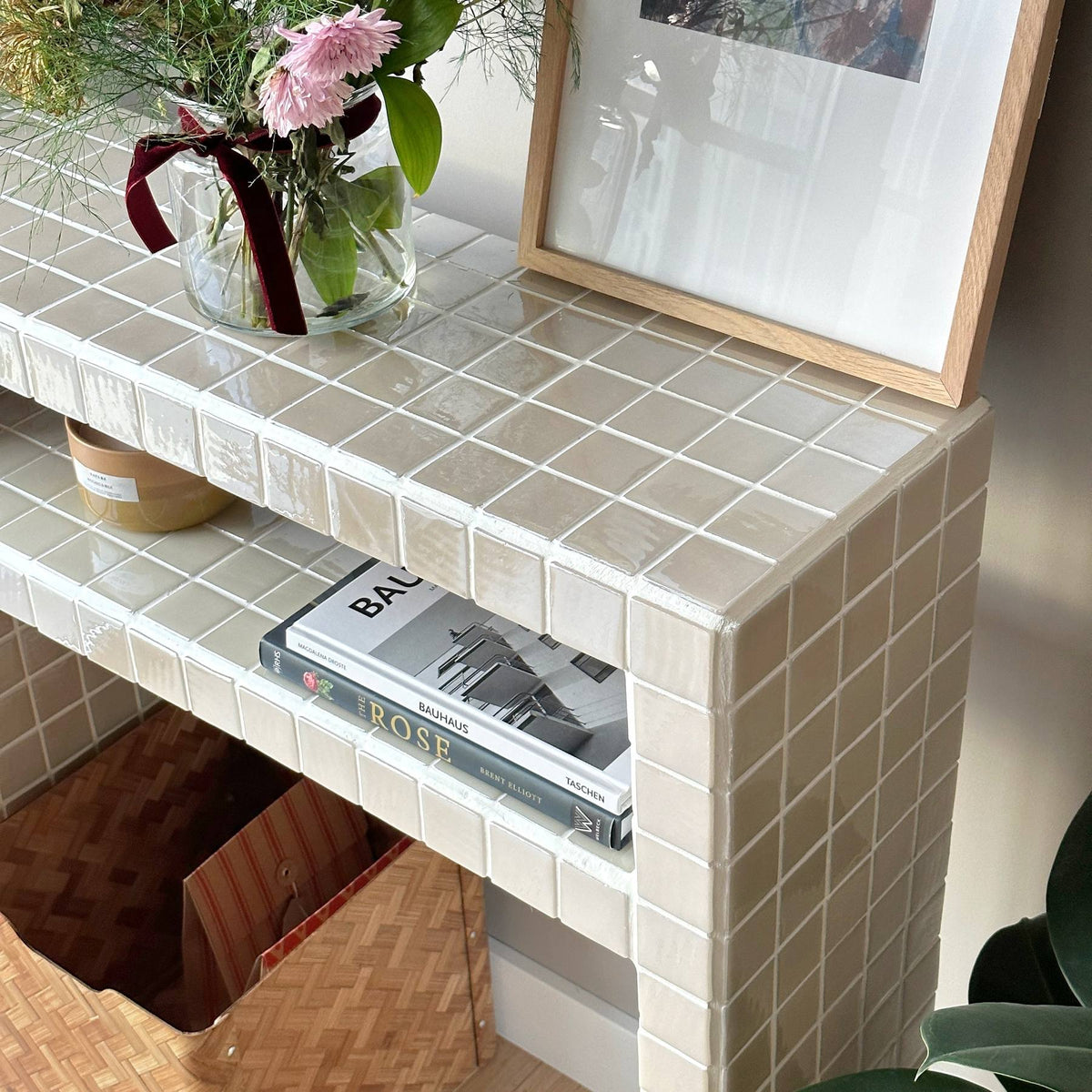 Console Dresser with Shelves in Cream | Grid Design