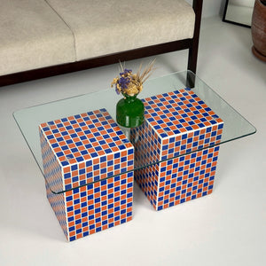 Orange-Navy Checkerboard