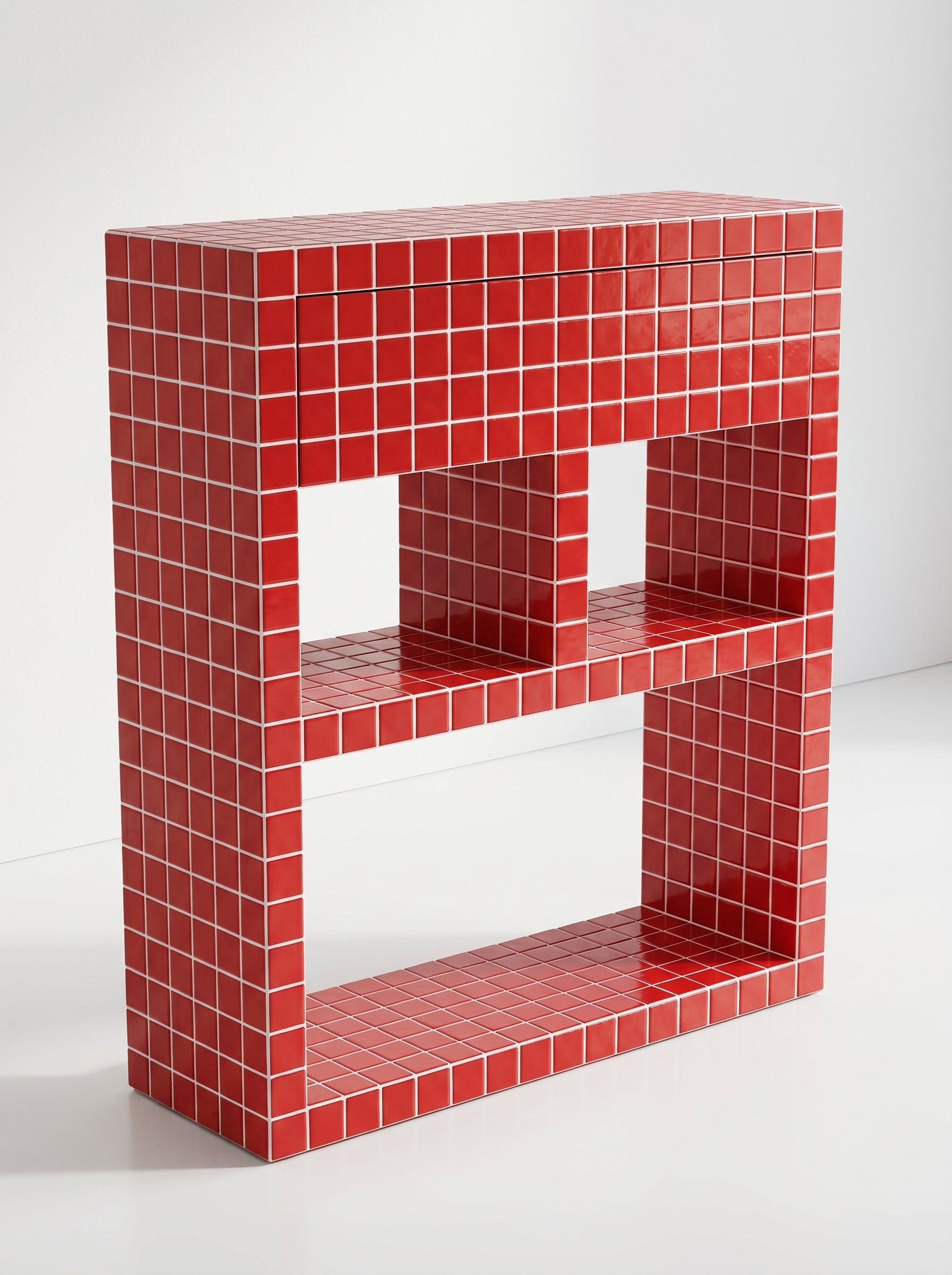 Tiled Bookshelf with Drawer, Console