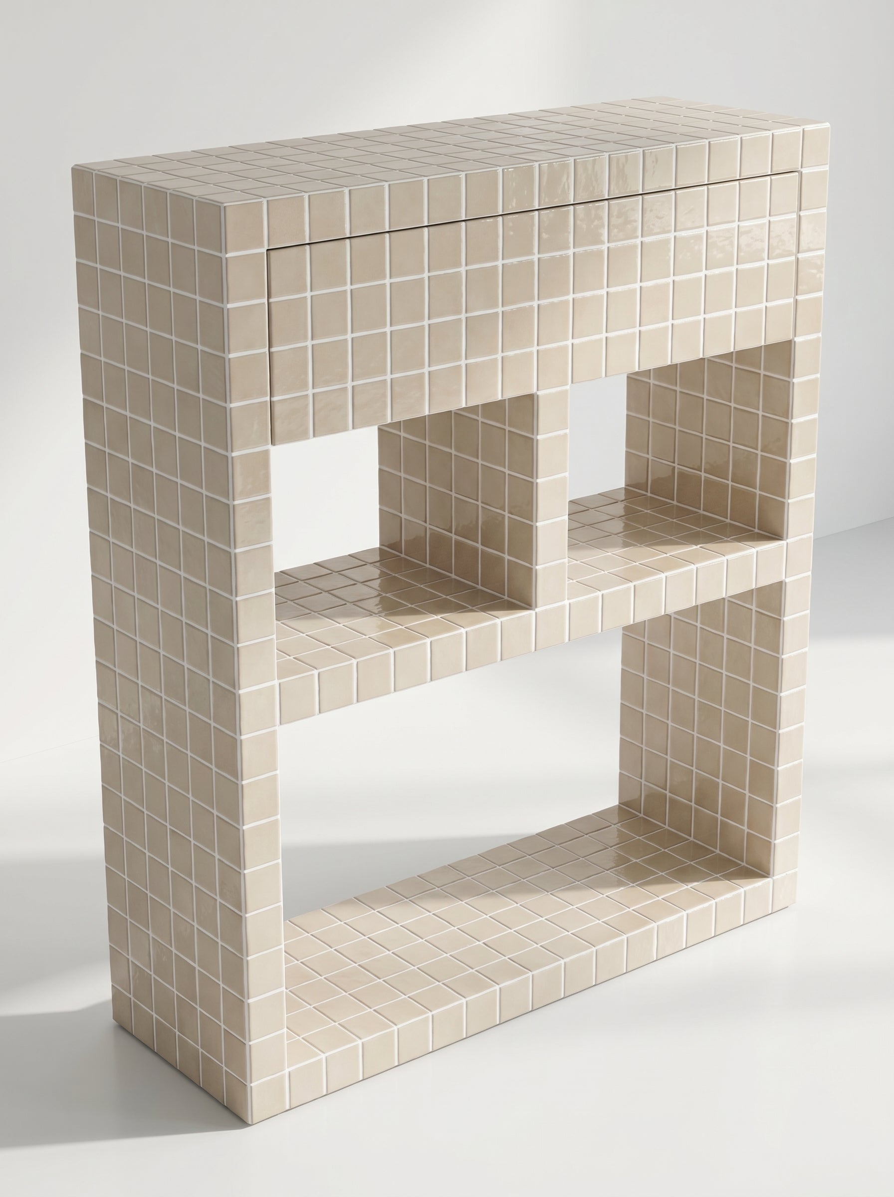 Tiled Bookshelf with Drawer, Console