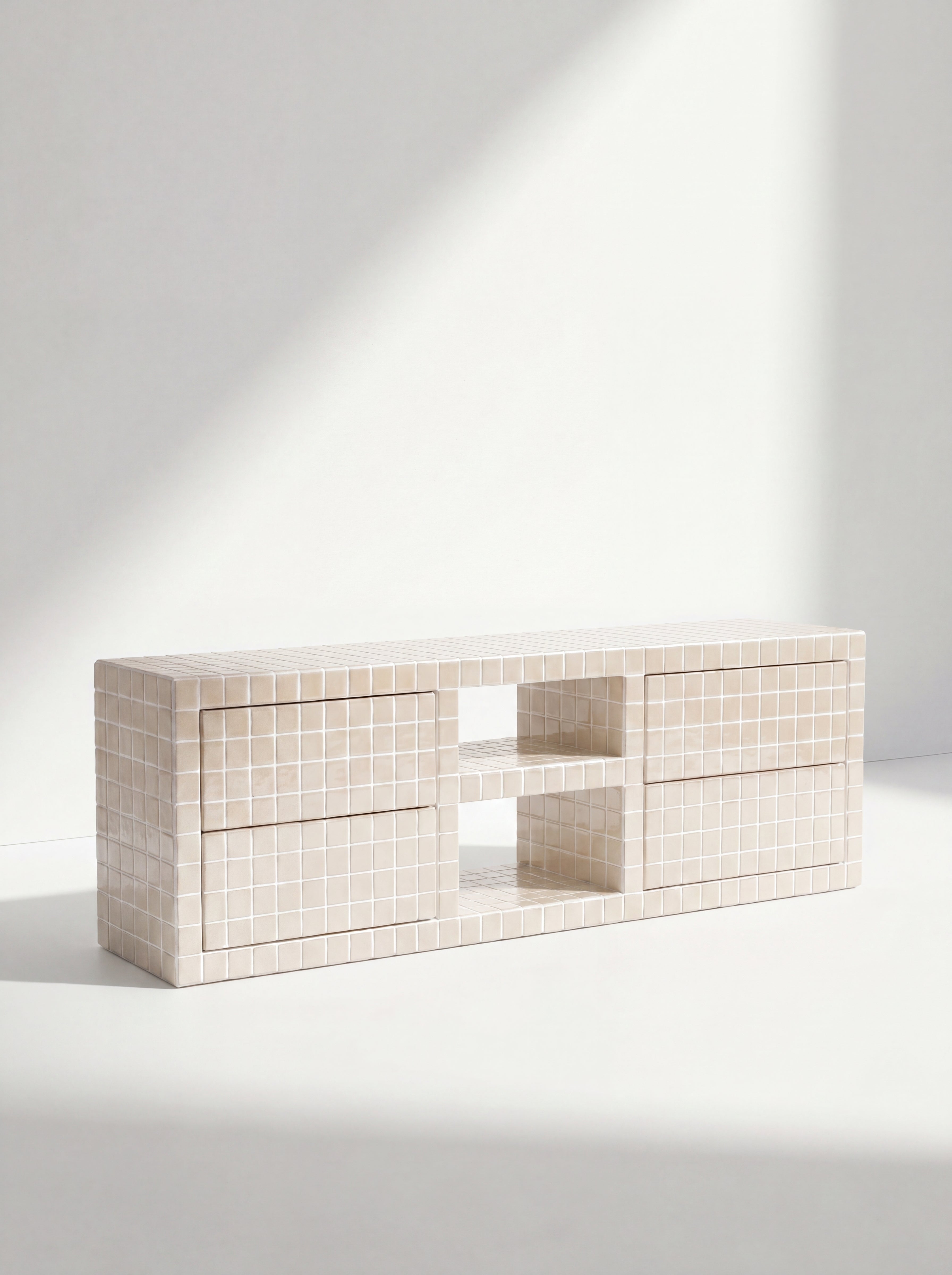 Tiled TV Stand with 4 Drawers, Fun