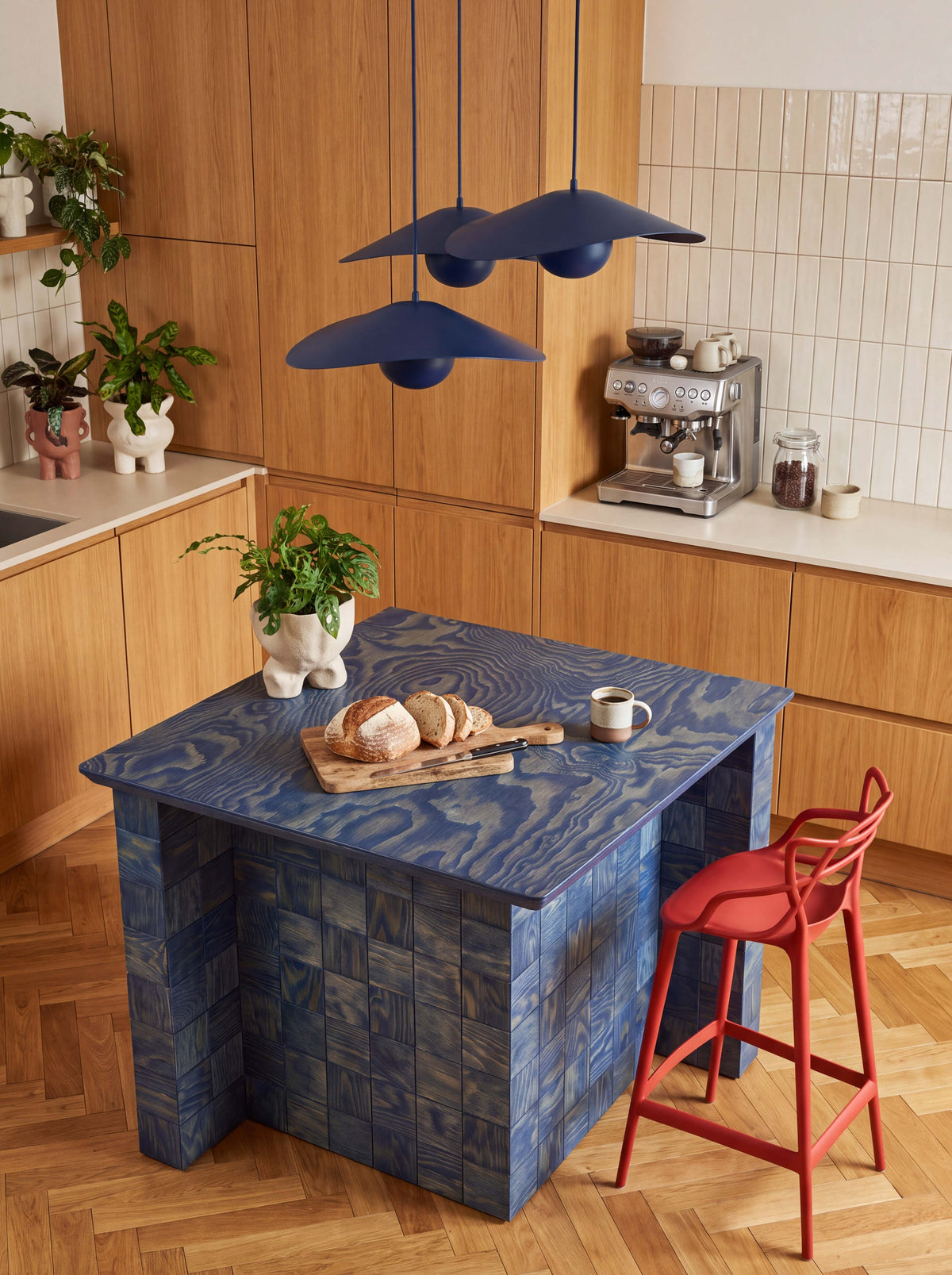 Tetra Modern Kitchen Island Table with Shelves | Grid Design