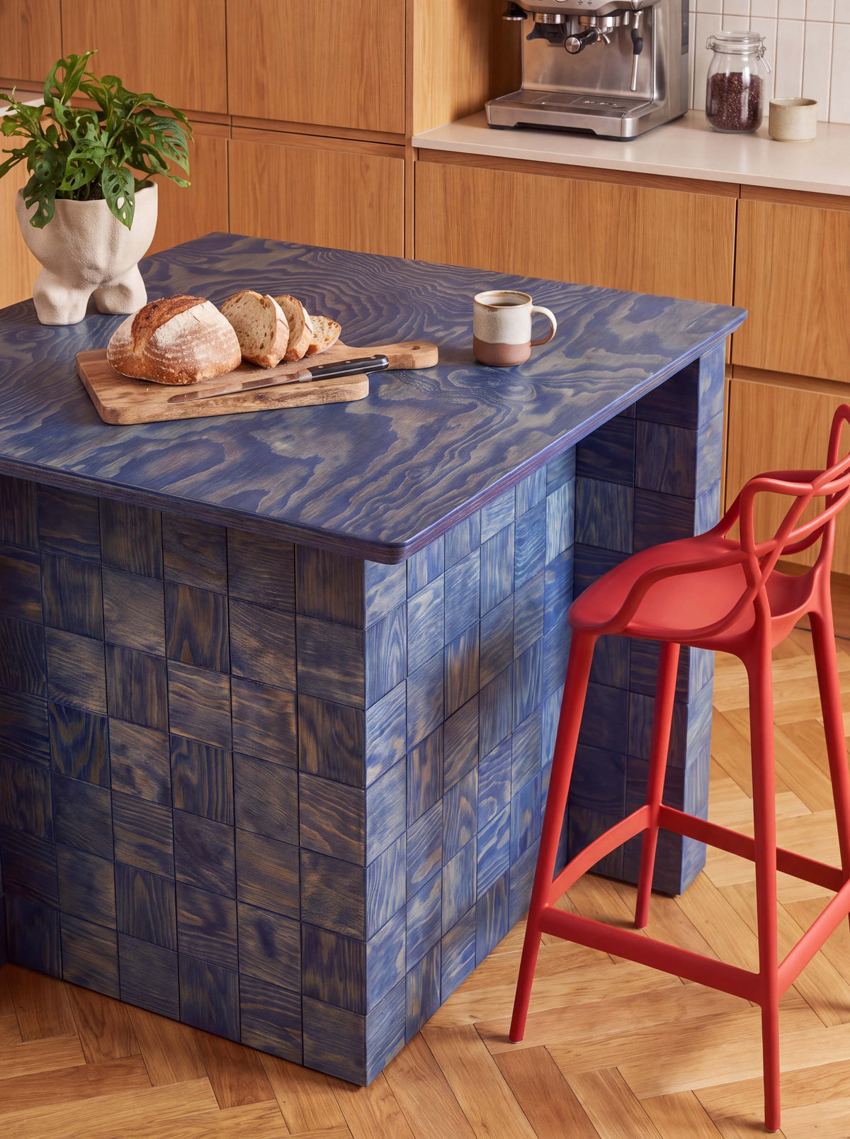 Tetra Modern Kitchen Island Table with Shelves | Grid Design
