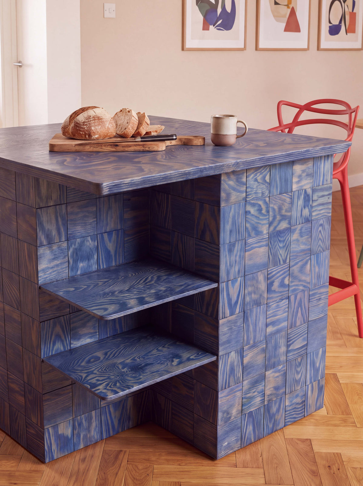 Tetra Modern Kitchen Island Table with Shelves | Grid Design