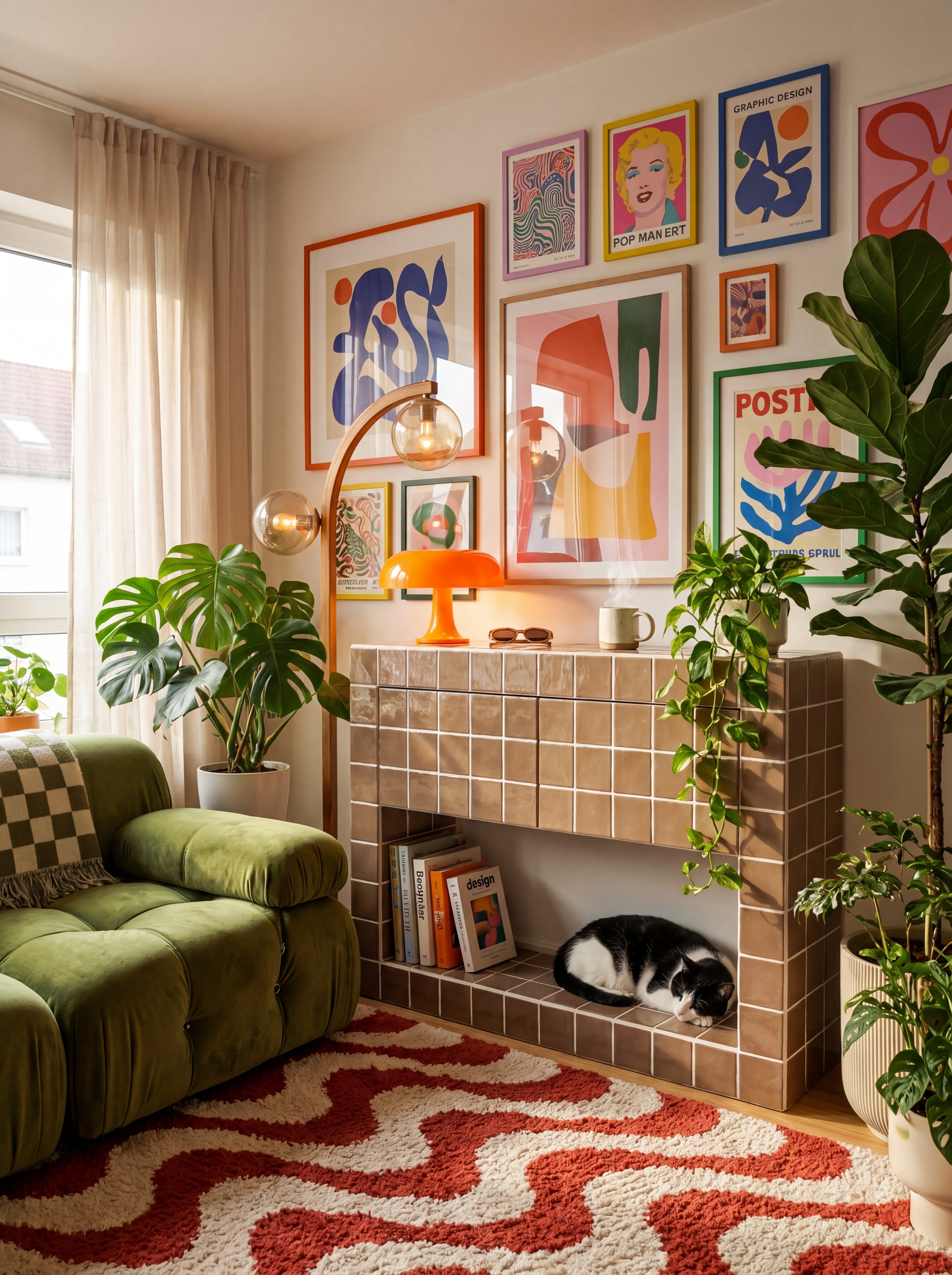 Tiled Console with 2 Drawers, Retro