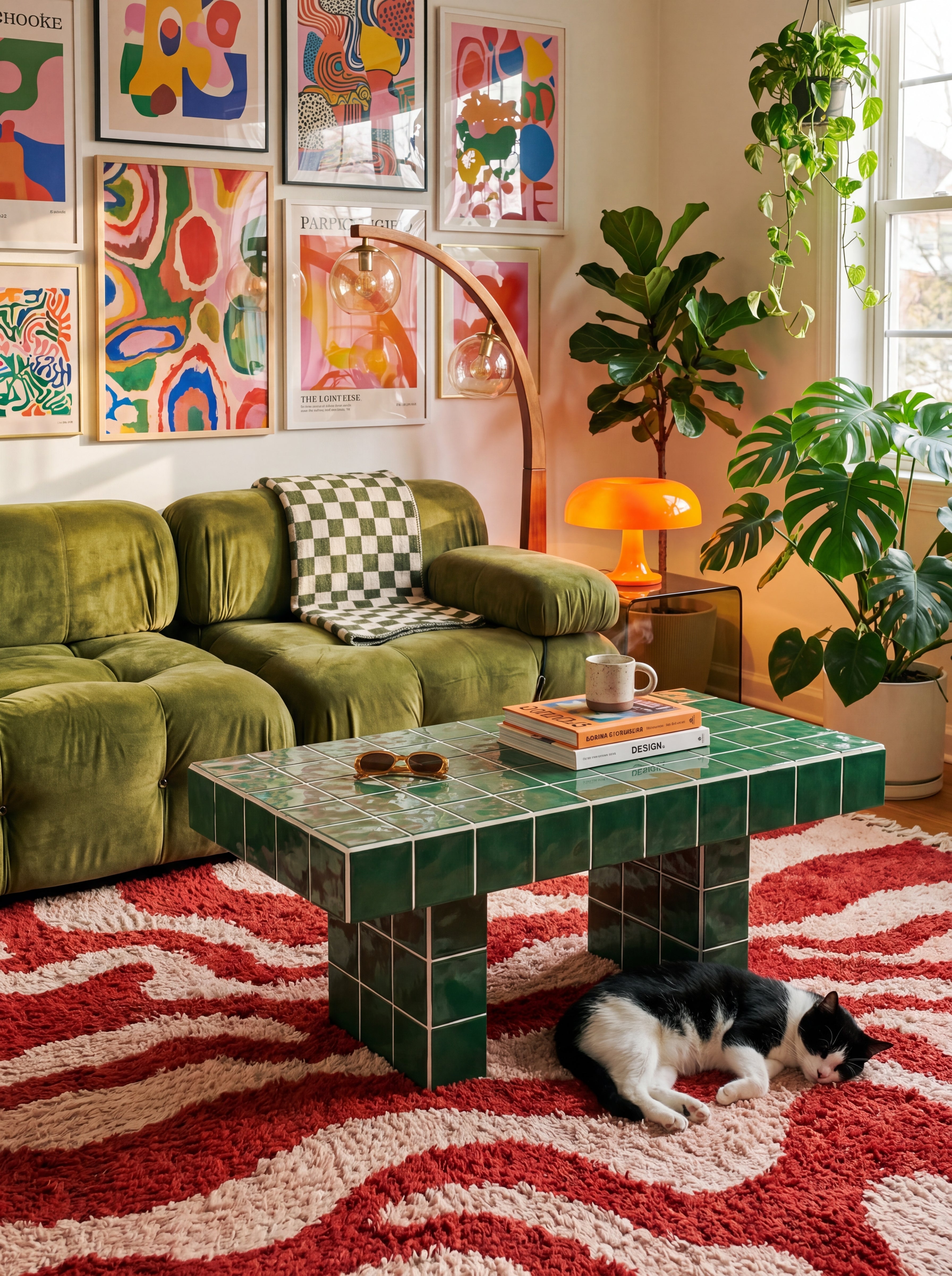 Tiled Coffee Table with 2 Legs, Retro