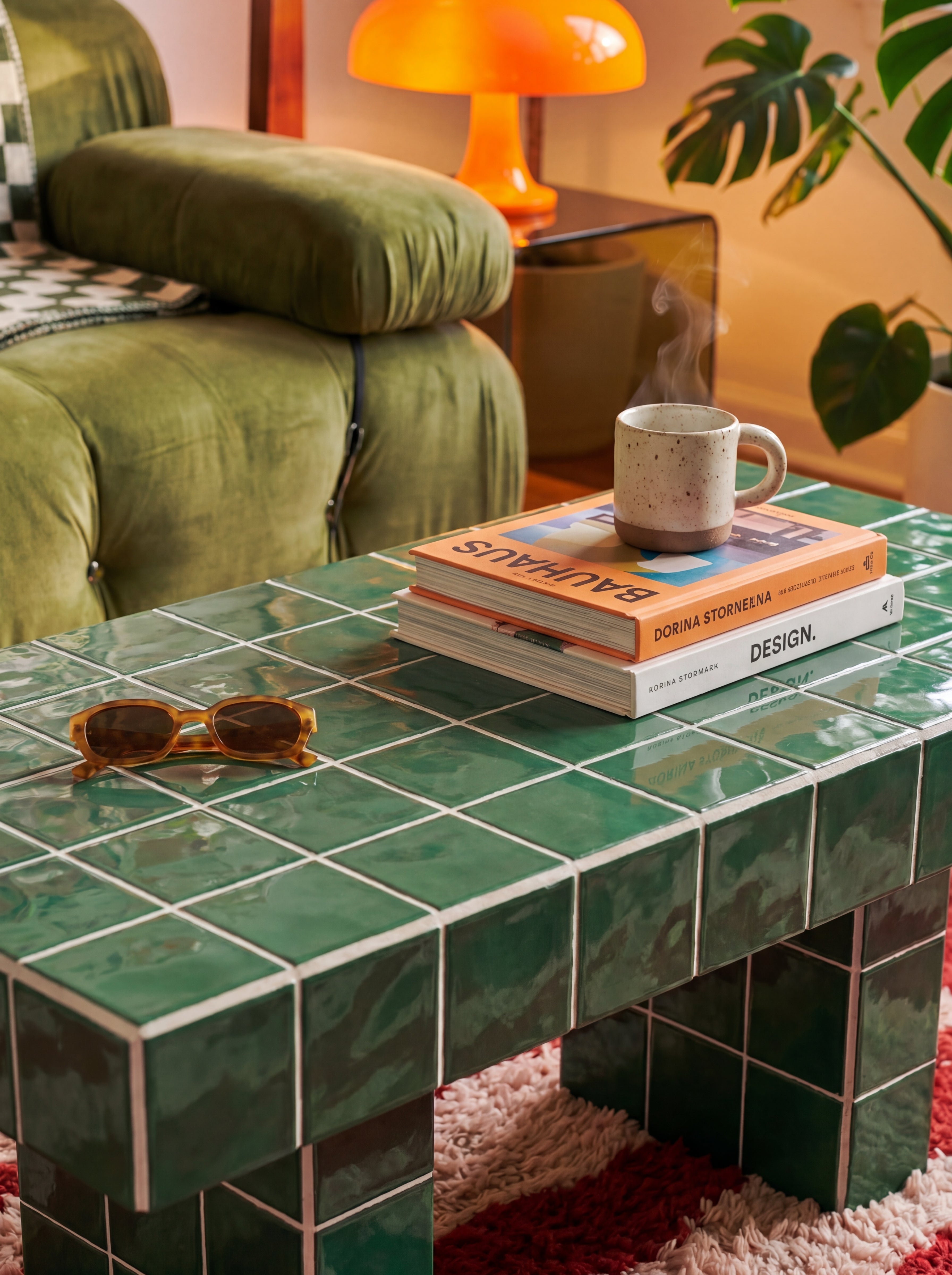 Tiled Coffee Table with 2 Legs, Retro