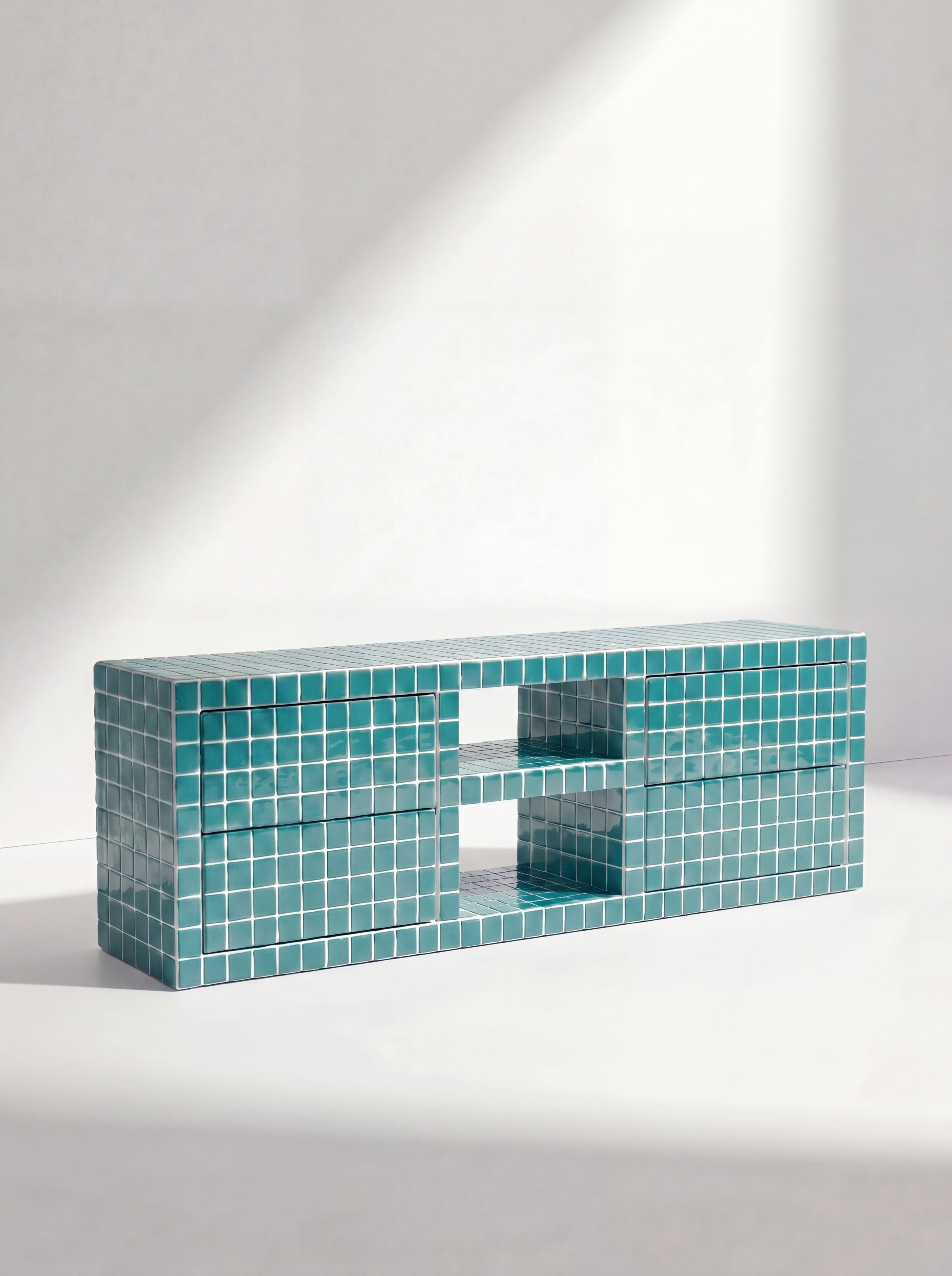 Tiled TV Stand with 4 Drawers, Fun