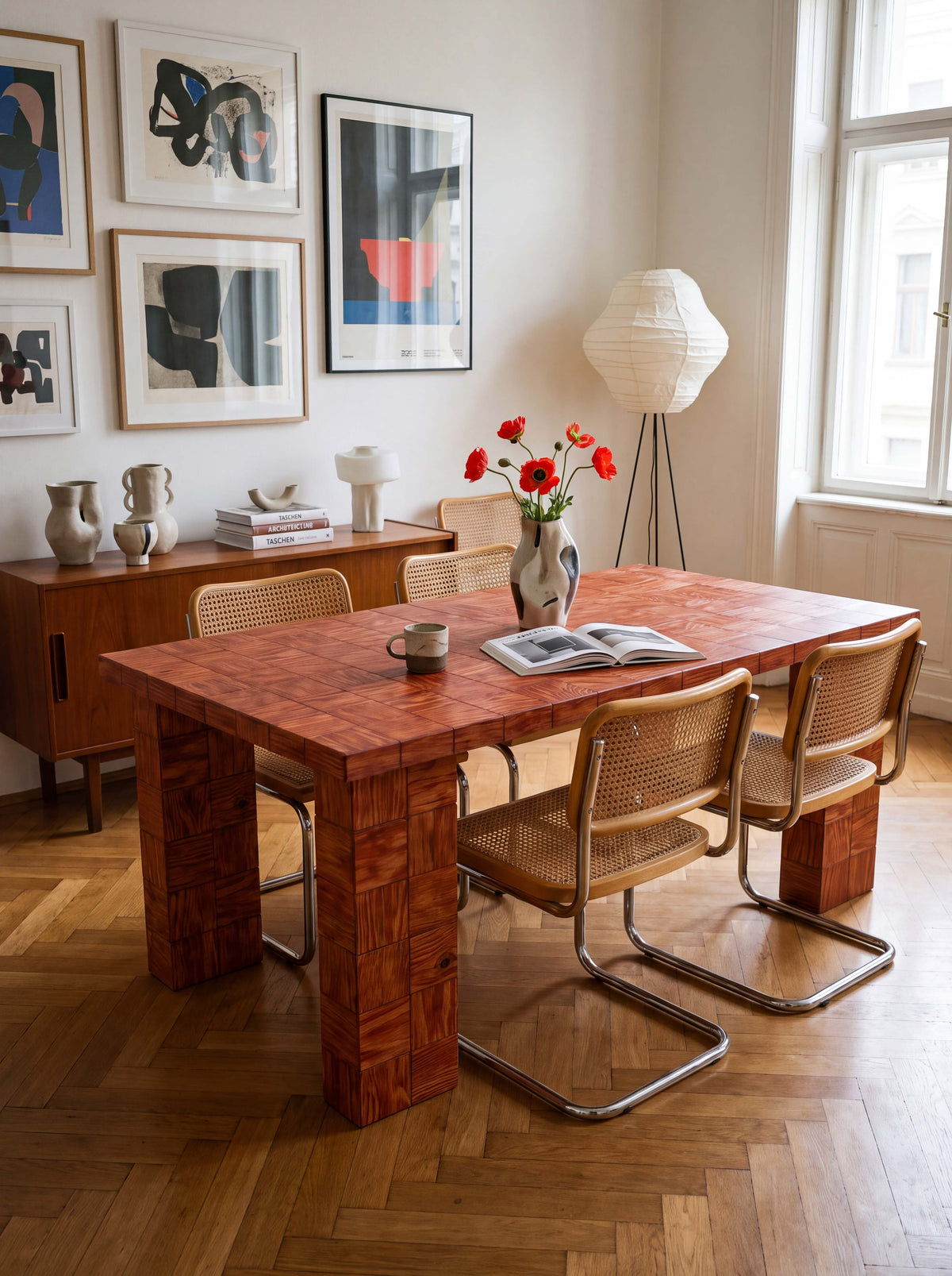 Tetra Modern Tiled Wood Dining Table | Grid Design