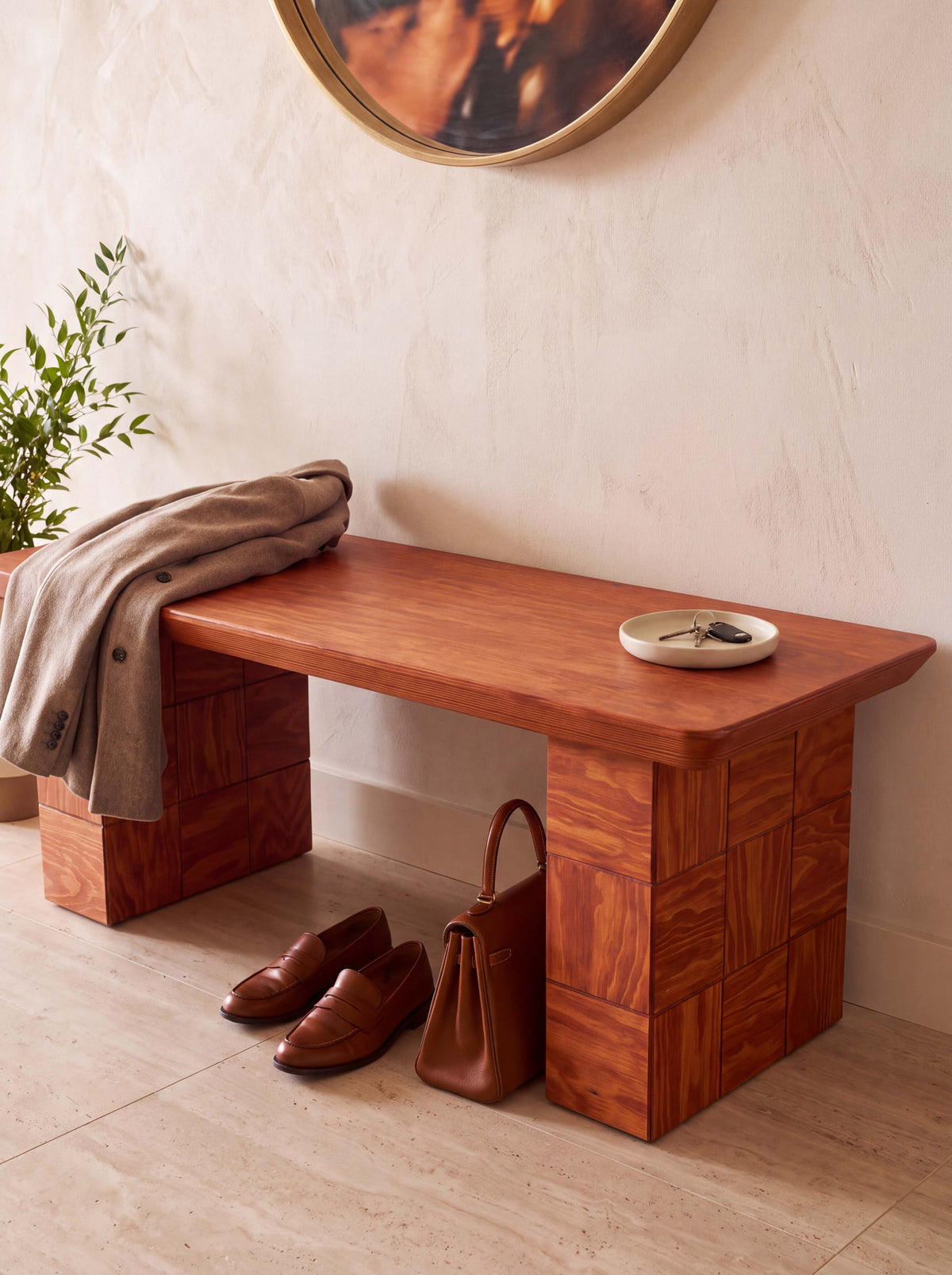 Tetra Wood Entryway Bench | Grid Design