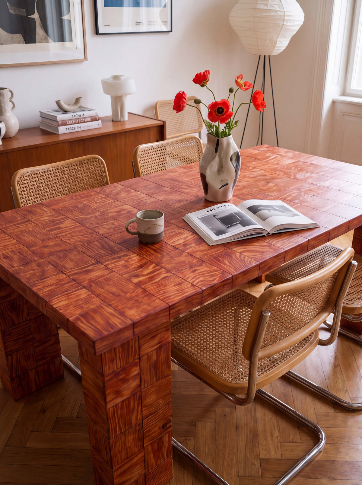 Tetra Modern Tiled Wood Dining Table | Grid Design