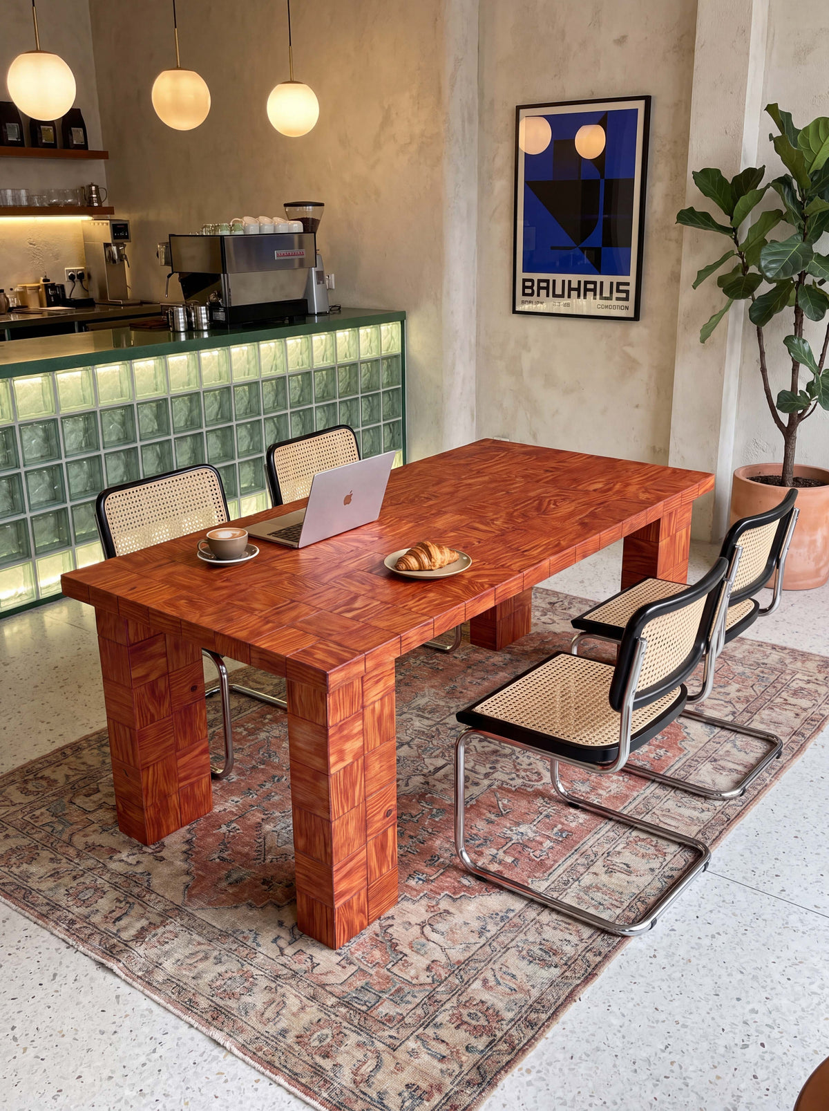 Tetra Modern Tiled Wood Dining Table | Grid Design