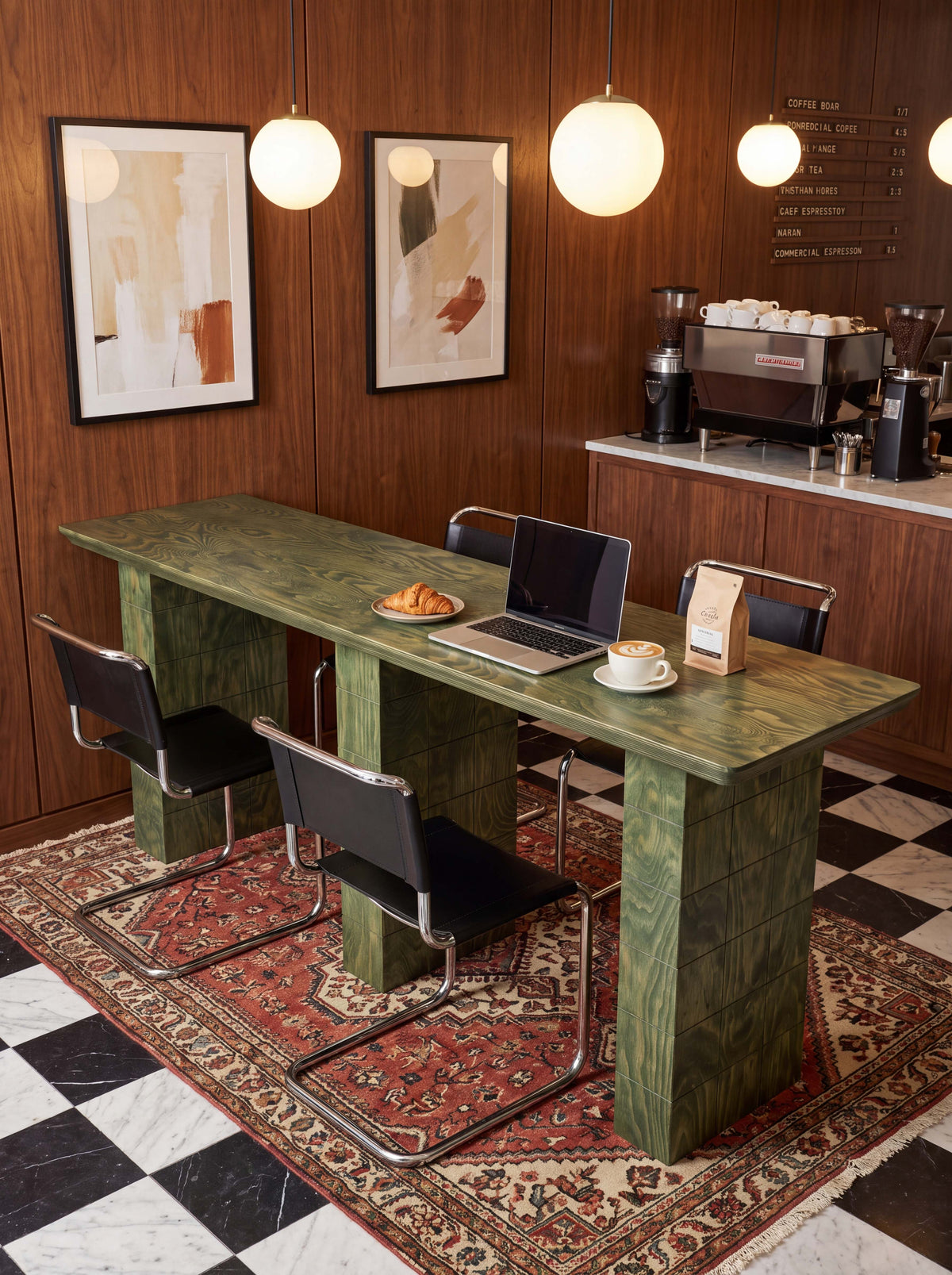 Tetra Handcrafted Wood Cafe Table | Grid Design