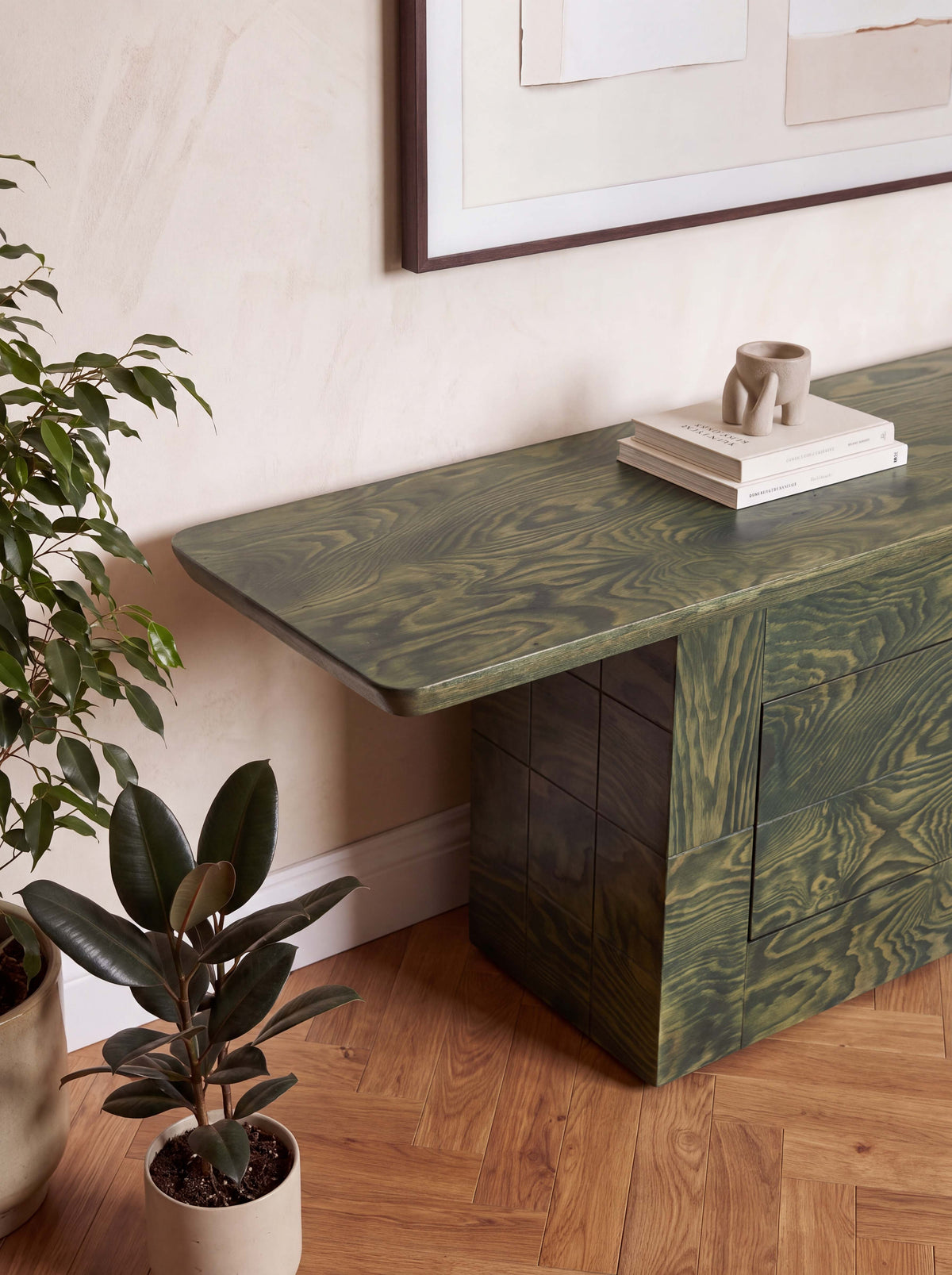 Tetra Modern Wood TV Stand with Drawer | Grid Design