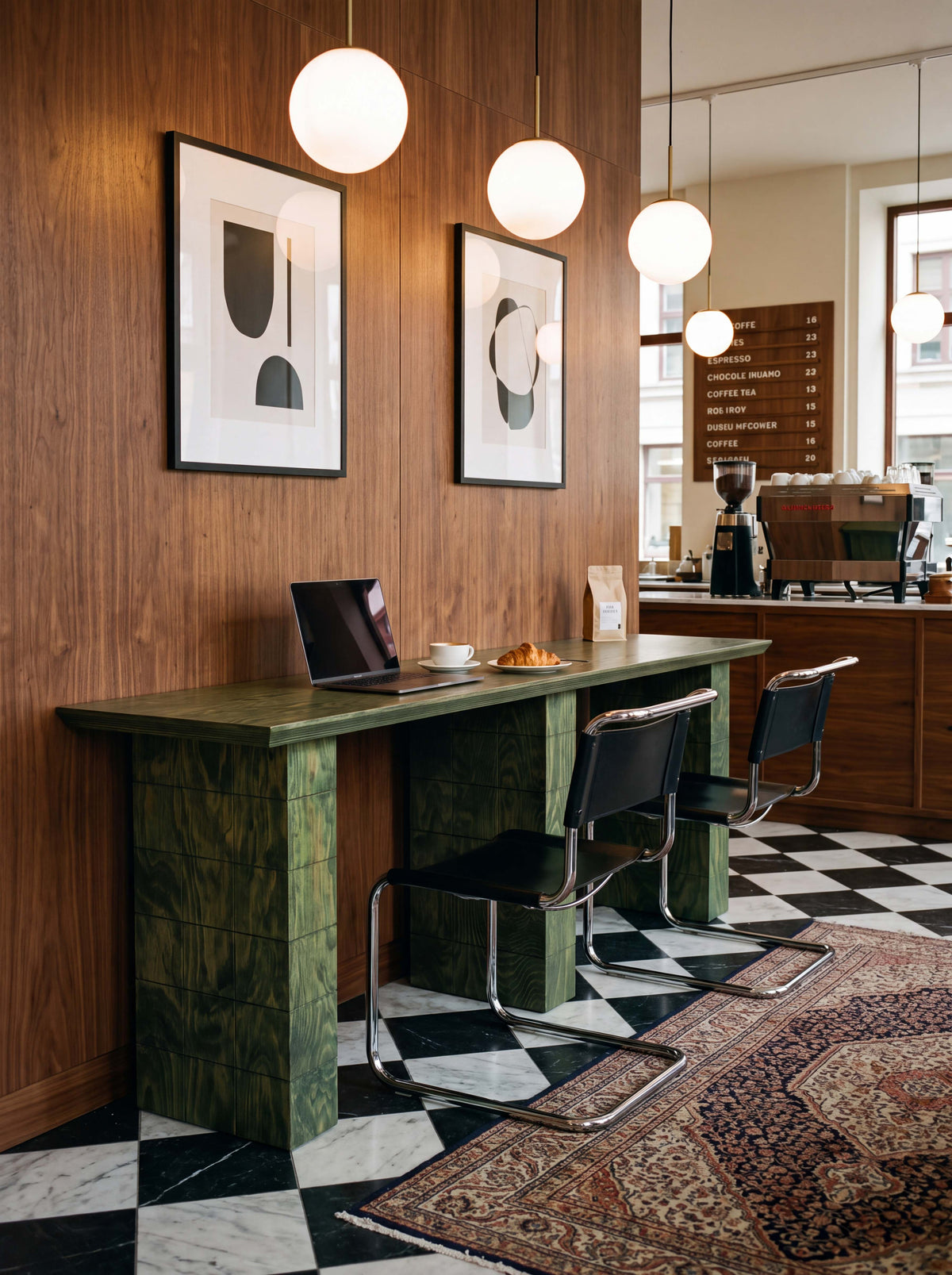 Tetra Handcrafted Wood Cafe Table | Grid Design