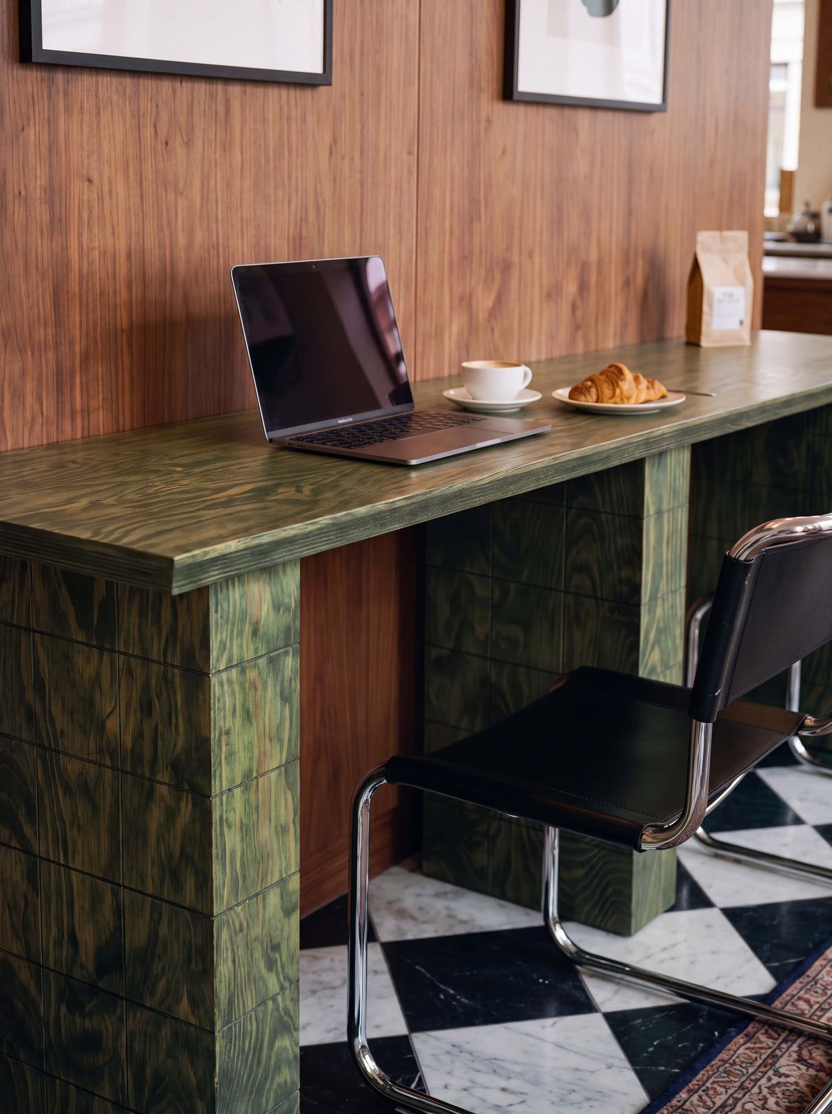 Tetra Handcrafted Wood Cafe Table | Grid Design